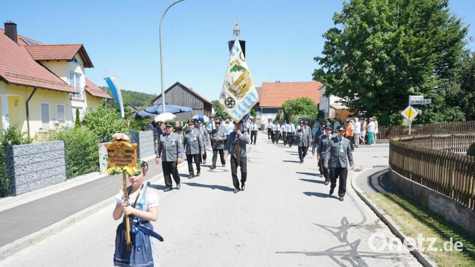 Der Jubelverein mit seiner erneuerten Fahne beim Festzug Bild: nib