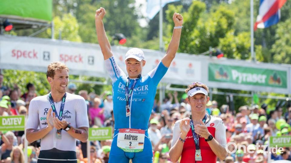Andreas Dreitz aus Lichtenfels hat erstmals den Triathlon-Klassiker in Roth gewonnen. Bild: Daniel Karmann/dpa