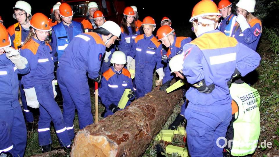 Die darunterliegende Person schonend zu bergen verlangte nach überlegter Arbeitsweise, um mit den zur Verfügung stehenden einfachen Mitteln einen schweren Baumstamm zu heben. Bild: boj