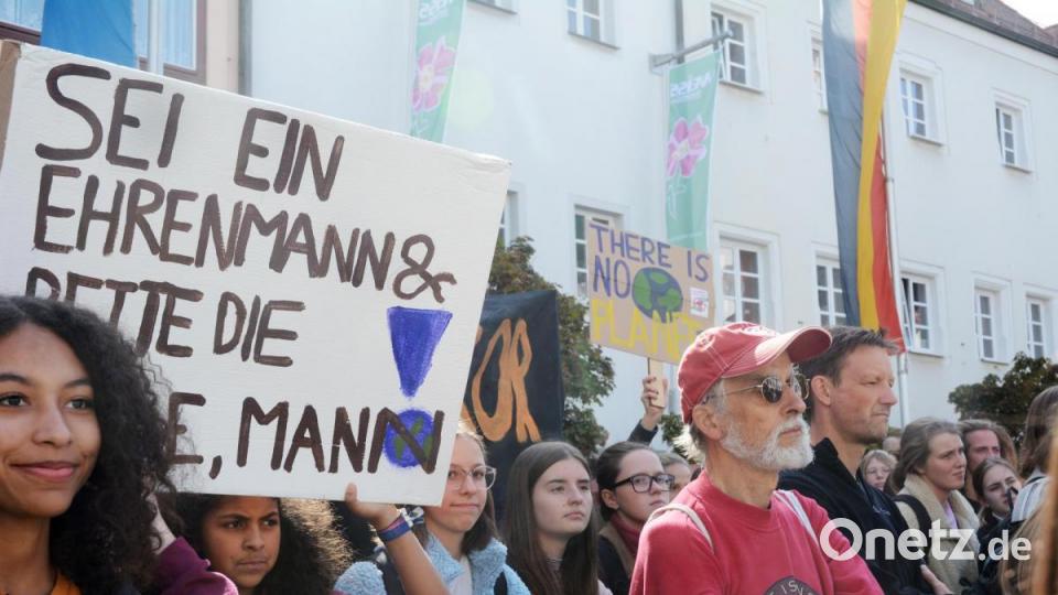 Die Demonstranten auf dem Oberen Markt sorgen sich um die Zukunft der Welt und stellen konkrete Forderungen an die Stadt. Bild: Gabi Schönberger