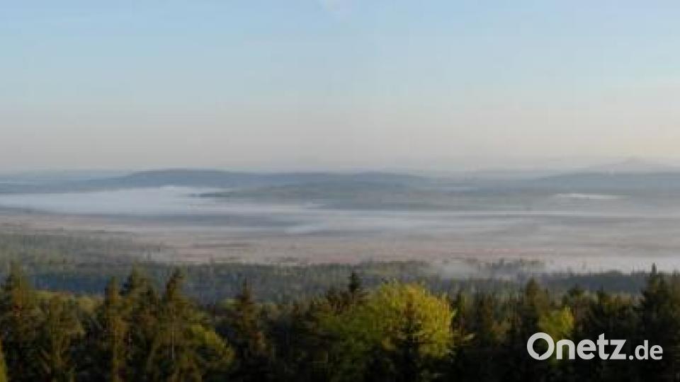 Direkt ins Zielgebiet geht der Blick vom Schwarzen Berg, dahinter sind der Rauhe Kulm und die Höhen des Fichtelgebirges zu erkennen. Bild: mor