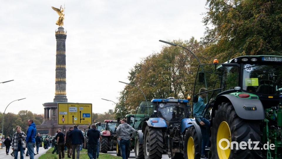 Rund 1000 Bauern kamen mit ihren Traktoren aus verschiedenen Orten Brandenburgs per Sternfahrt nach Berlin-Mitte. Foto: Bernd von Jutrczenka/dpa Bild: Bernd von Jutrczenka
