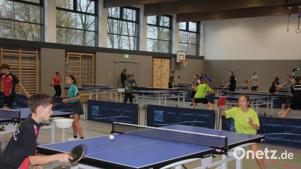 Mächtig was los in der neuen Turnhalle in Waldershof: Zahlreiche Talente schwitzen beim Stützpunkttraining. Bild: kro