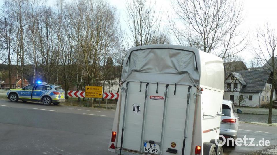 Die Polizeireiterstaffel Mittelfranken rückte mit dem Pferdeanhänger in Oberlangau an. Bild: Portner