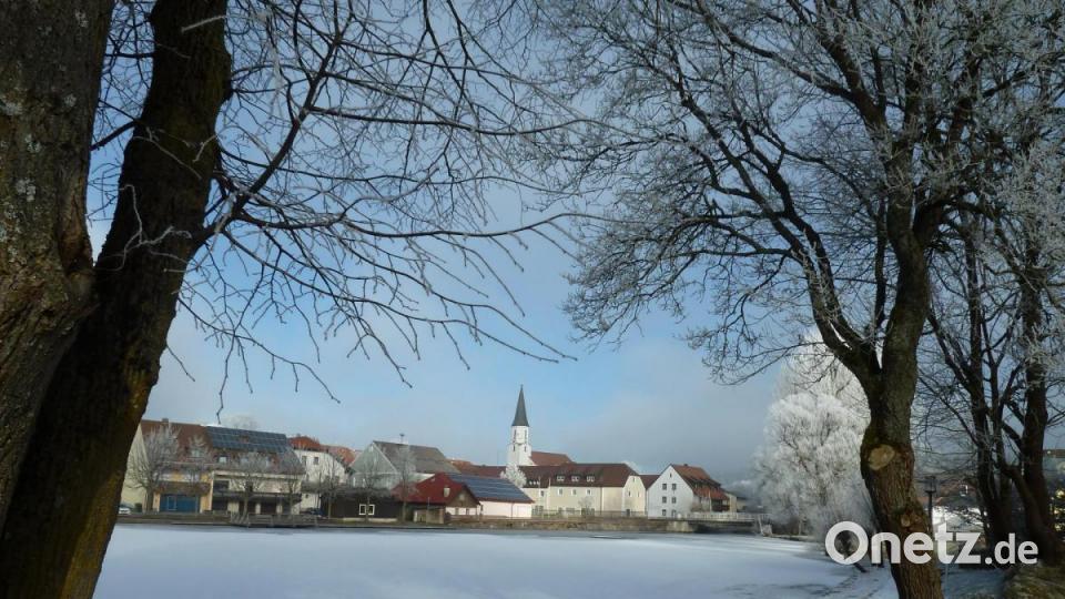 Malerischer Blick auf den Hahnenweiher mit Stadtpfarrkirche. Bild: Portner