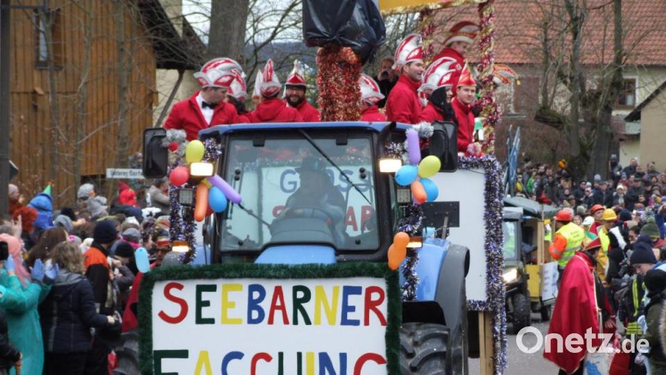 Der Prunkwagen des Seebarner Faschingskomitees führte den Gaudiwurm an. Bild: zth