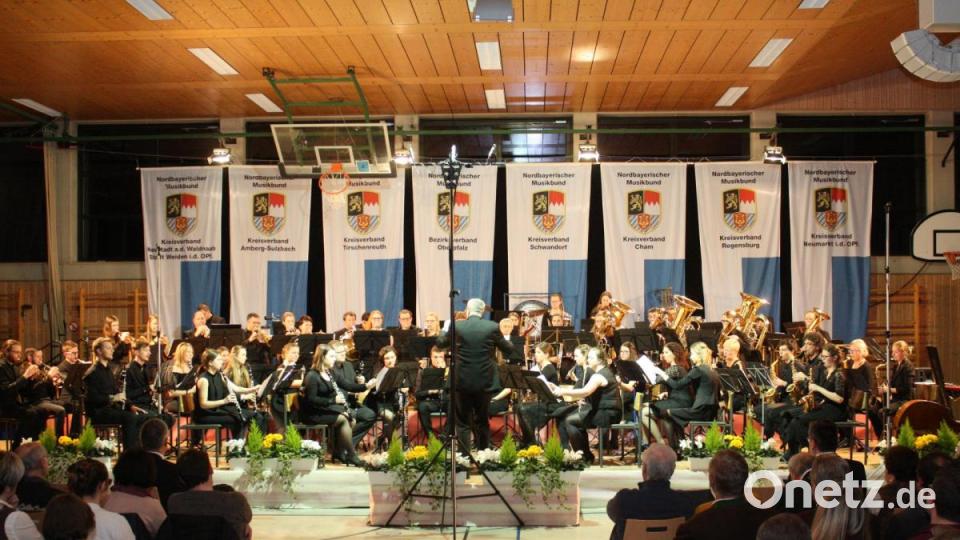 Ein fulminantes Konzert bot das Bezirksorchester des Nordbayerischen Musikbundes in der Oberviechtacher Mehrzweckhalle. Bild: lg