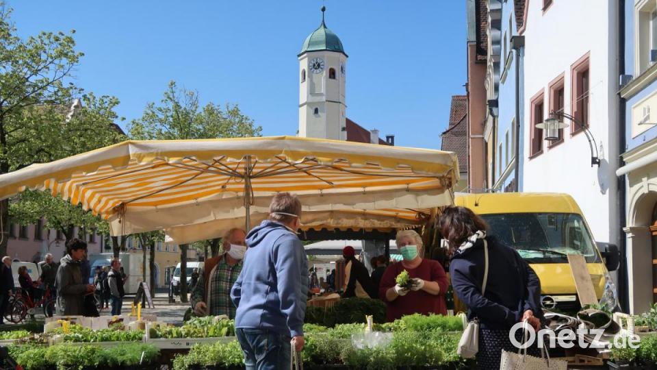 Gartenpflanzen sind auch bei der Wiedereröffnung des Wochenmarkts in der Weidener Innenstadt gefragt. Bild: Kunz