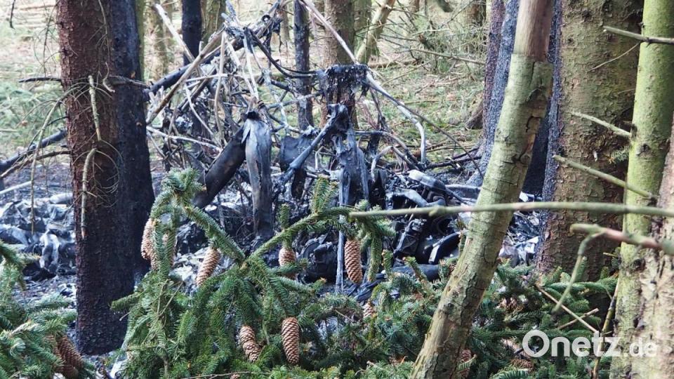Bei Maxhütte stürzt am Sonntag nachmittag ein Flugzeug ab und brennt total aus. ZWei Menschen werden verletzt. Bild: bl