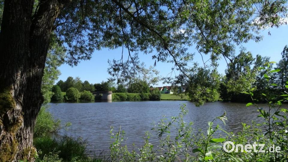 Seit genau 25 Jahren verhindert der Stausee mit Ablaufbauwerk (Bildmitte hinten), dass die Ortsmitte von Kulmain und die nachfolgenden Gebiete bei Hochwasserereignissen überschwemmt werden. Bild: ak