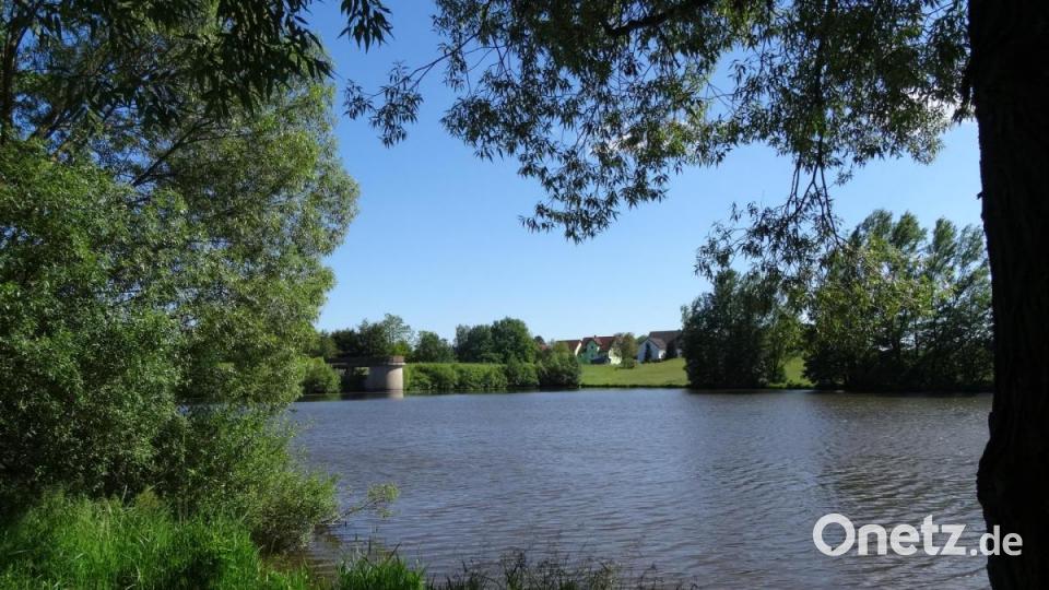 Seit genau 25 Jahren verhindert der Stausee mit Ablaufbauwerk (Bildmitte hinten), dass die Ortsmitte von Kulmain und die nachfolgenden Gebiete bei Hochwasserereignissen überschwemmt werden. Bild: ak