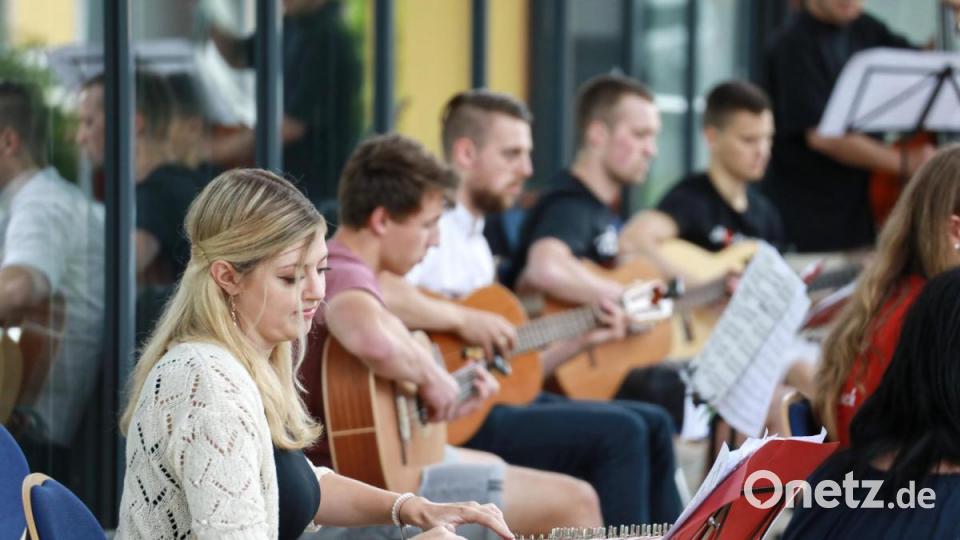 Über 100 Gäste lauschten den Saiten-Klänge im Stadtpark bei dem spontanen Konzert des Erbendorfer Zitherclubs. Bild: JOCHEN NEUMANN 
ERBENDORF