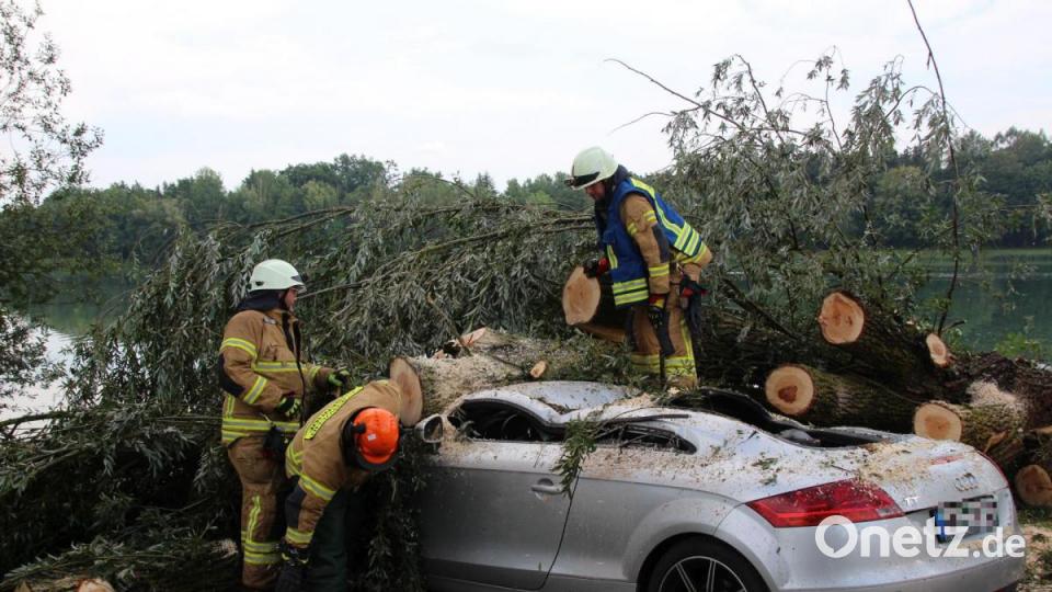 Unwetter zieht über die Landkreise Regensburg und Cham. Am Roither Weiher bei Neutraubling stürzen mehrere Bäume um. Bild: Alexander Auer