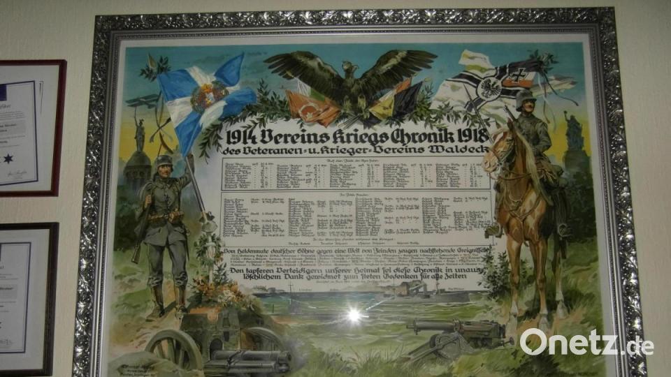 Auf dem Gedenkfoto sind alle Mitglieder des Vereins namentlich aufgeführt, die 1914/18 am Ersten Weltkrieg teilgenommen haben, sowie extra diejenigen, die vermisst sind oder ihr Leben lassen mussten. Weiter sind alle Orte aufgeführt, an denen sie eingesetzt waren und ihr Leben lassen mussten. Bild: hl