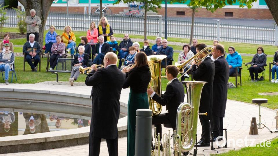 &quot;Harmonic Brass&quot; begeisterte die rund 100 Zuhörer im Stadtpark. Bild: njn