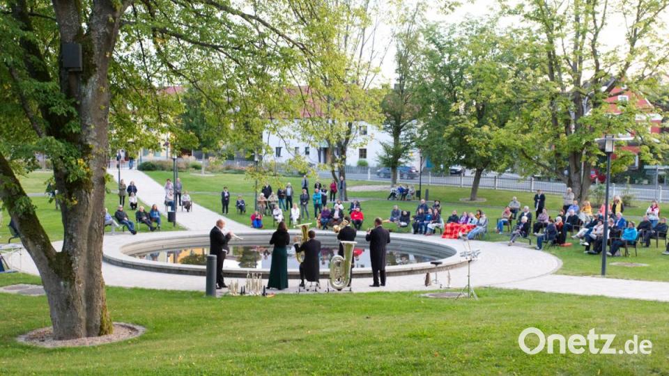 &quot;Harmonic Brass&quot; begeisterte die rund 100 Zuhörer im Stadtpark. Bild: njn