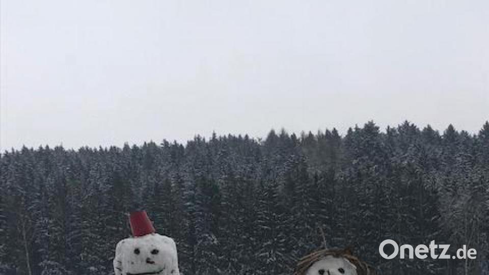 Die Brünnigfamily grüßt vom Scheibenweiher in Neuhaus mit einem Schneepaar. Bild: exb