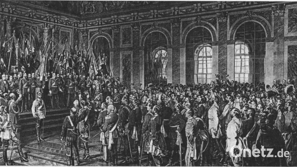 Der deutsche Maler Anton von Werner hielt die Gründung des Deutschen Kaiserreichs am 18. Januar 1871 in der Spiegelgalerie des Schlosses zu Versailles in seinem Bild fest. Repro: exb