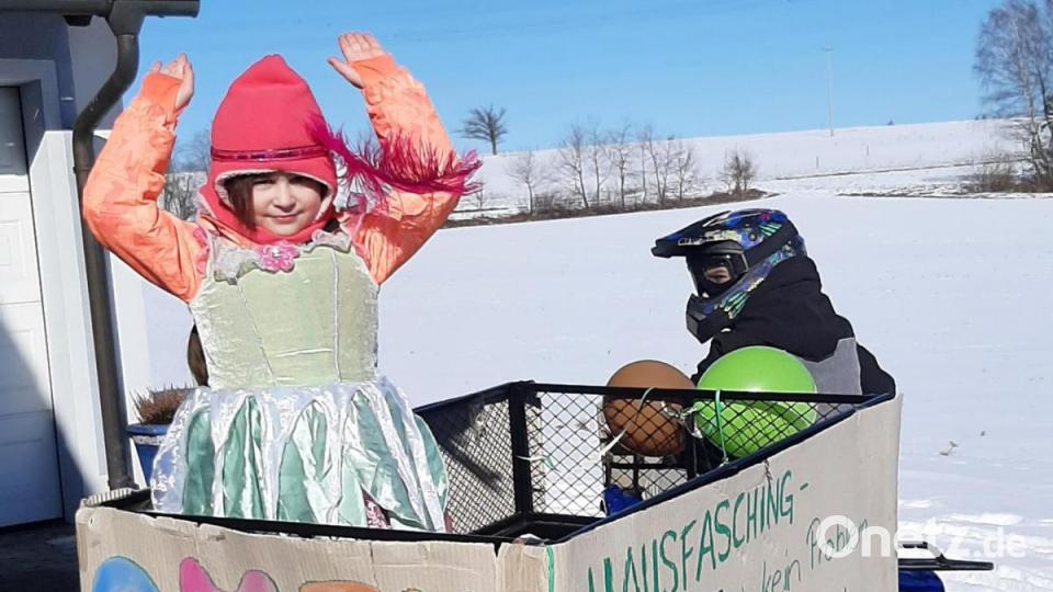 Faschingszug in der Hofeinfahrt der Familie Reinl in Vohenstrauß. Bild: Thomas Reinl