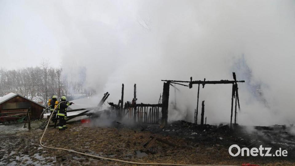 Die Feuerwehr konnte nichts mehr retten. Das Feuer zerstörte den Pferdestall komplett. Bild: Roland Wellenhoefer