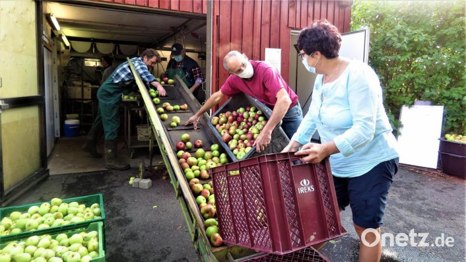 Gerald und Ute Bauer aus Iglersreuth haben große Mengen Äpfel mitgebracht. Bild: ubb