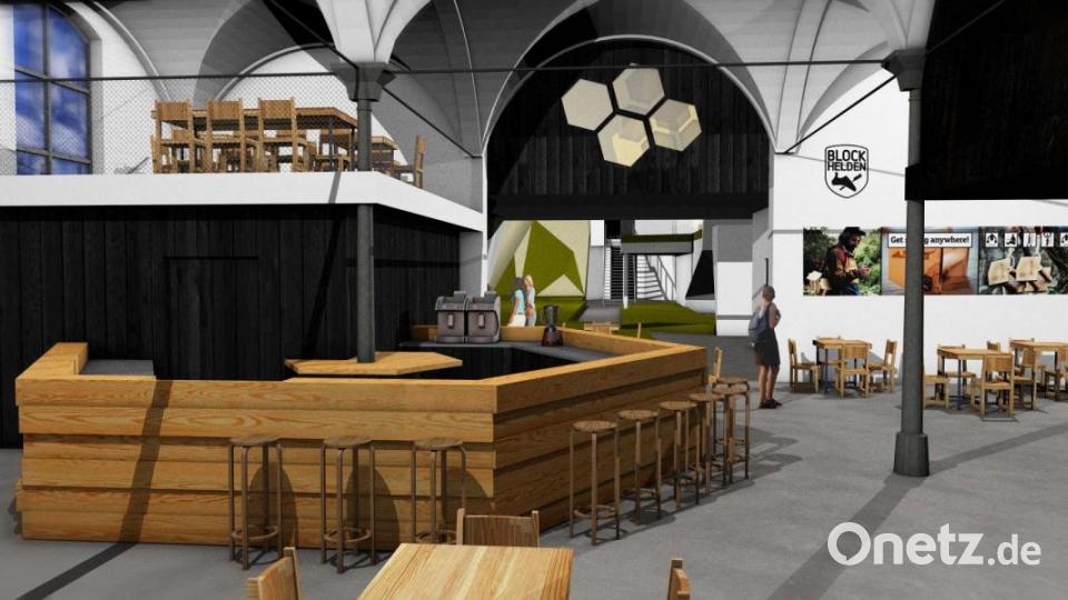 Bouldern, Yoga, Kraftsport und Gastronomie: Indoor-Sport im ehemaligen Schlachthof in Amberg. Alt- und Neubau sollen kombiniert werden. Bild: Blockhelden/exb