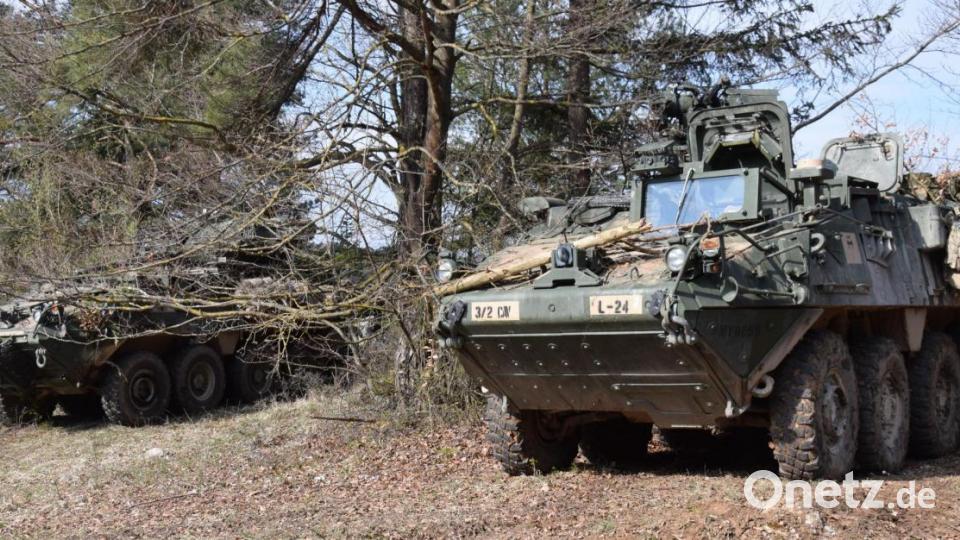 Die Stryker sind auch in Hohenfels auf dem Vormarsch - hier in der Nähe der ehemaligen Ortschaft Weidenhüll. Bild: bö