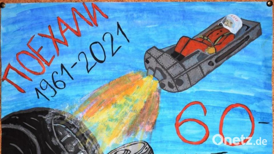 Malwettbewerb beim Verein Neue Zeiten zur Erinnerung an Juri Gagarins ersten bemannten Flug ins Weltall Bild:  Arkadii Voloshyn/exb