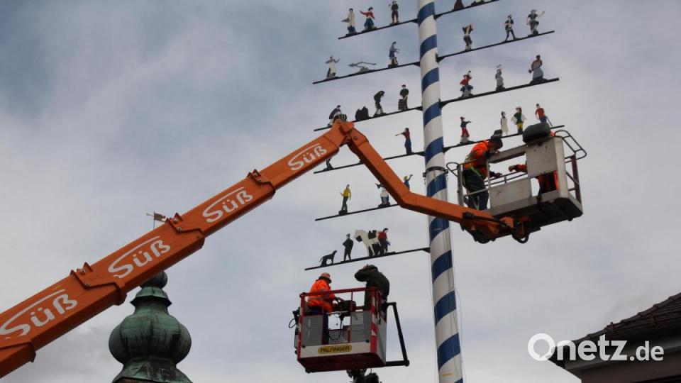 Die Oberviechtacher Stadtkulisse ist mit dem prächtigen Maibaum nun wieder um ein Wahrzeichen reicher. Bild: frd