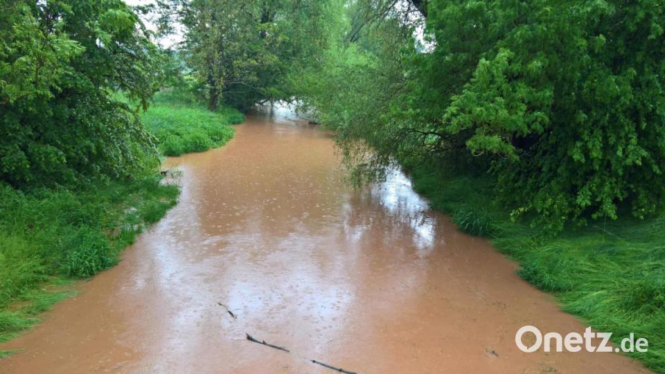 Das Wasser der Haidenaab färbte sich wegen der ausgespülten Erde kurzerhand rotbraun.l Bild: rpp