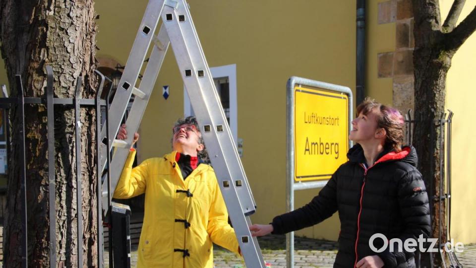 Erst noch die Leiter ausrichten, dann kann es losgehen. Nichte Emilia Lampe hilft dabei. Bild: upl