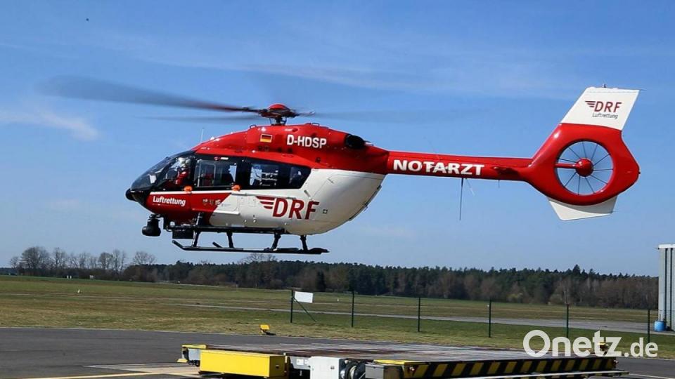 Der neue &quot;Christoph 80&quot; hebt zum ersten Mal in Weiden ab. Bild: Mareike Schwab