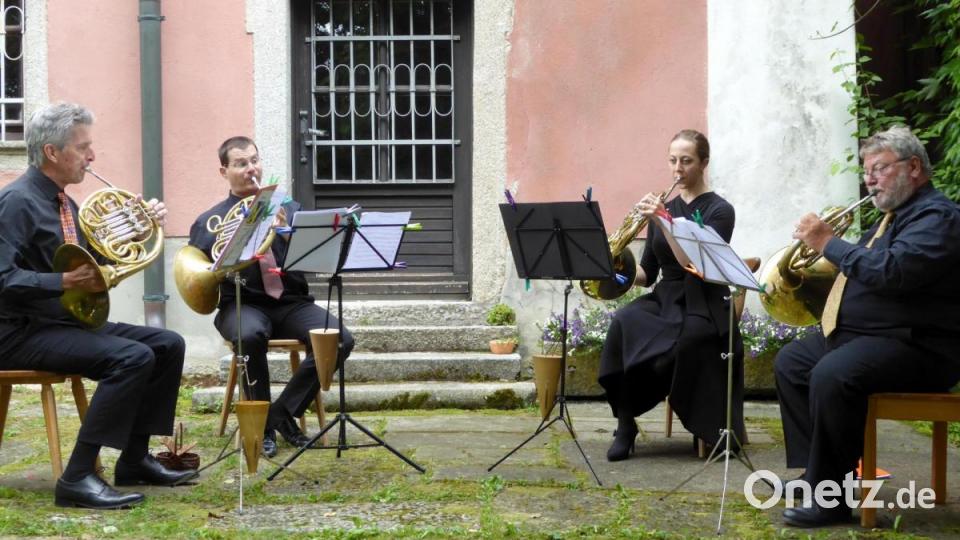 Das Dauprat-Hornquartett: Daniel Lienhard, Sebastian Schindler, Catherine Eisele und Peter Bromig (von links) Bild: fsb