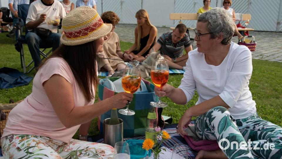 Bei Aperitif und kleinen Köstlichkeiten ließ es sich bei sommerlichen Temperaturen auf der Picknickdecke gut aushalten. Bild: Freya Stoeckl