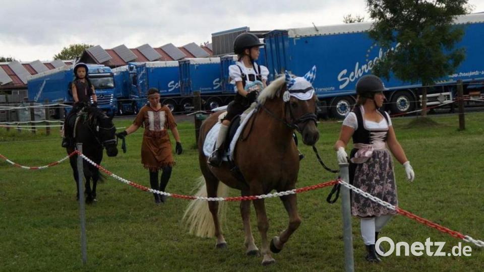 Die Jüngsten des Pferdesportvereins waren beim Pony-Führzügel-Parcours in kreative Kostümen gekleidet. Bild: wel