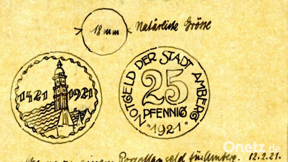 Eine Skizze aus dem Bestand des Stadtarchivs zeigt Entwürfe für das Amberger Porzellangeld. Repro: Stadtarchiv Amberg/exb