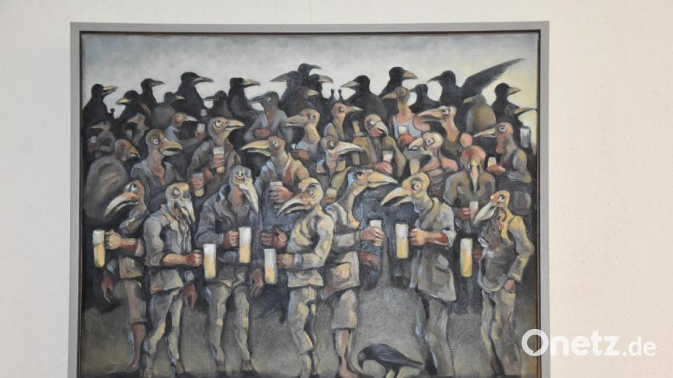 &quot;Nach der Sitzung - der Krähenschwarm&quot; von Stefan Schadeck zu sehen noch bis Ende Oktober jeweils mittwochs von 17 bis 21 Uhr. Bild: ui