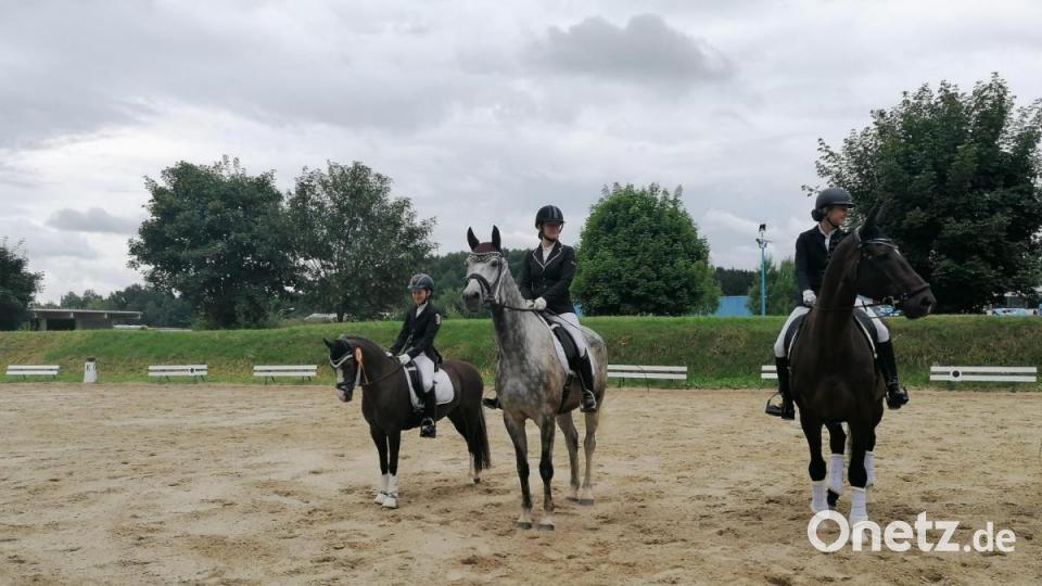 Sieger sein hat nichts mit körperlicher Größe zu tun: In Oberviechtach hat Nele mit ihrem Pony (links) die L Dressund, die A** und die A-Dressur gegen die Konkurrenz im Erwachsenenalter auf Großpferden gewonnen. Bild:  Zant/exb