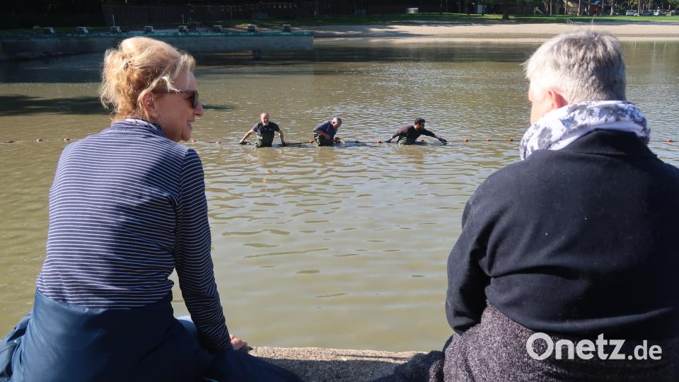 Die fleißigen Helfer im Wasser werden beobachtet. Bild: Kunz