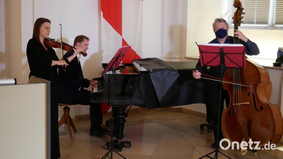 Gewohnt professionell umrahmten (von links) Stefanie Heinrich, Andreas Sagstetter und Hermann Heinrich den Ehrenabend musikalisch. Bild: hmr