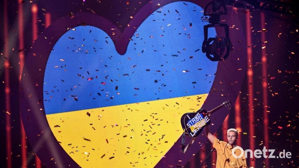 Solidarität mit der Ukraine beim ESC-Vorentscheid in Berlin. Bild: Britta Pedersen/dpa-POOL/dpa