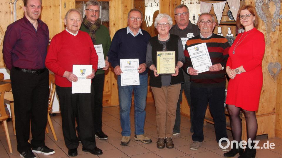 Nachgeholt hat die LSG Fuchsmühl einige Ehrungen. Im Bild (von links): Stephan Knorr vom Verband Bayerischer Amateurtheater, Heinrich Schärl, Wolfgang Braun, Hermann Spörrer, Heidi Schultes, Werner Robl, Manfred Schultes und die neue Vorsitzende Jasmin Mayerhöfer. Bild: wro
