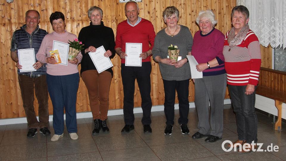 In der Jahresversammlung des Kultur- und Tourismusvereins Wiesau standen auch Ehrungen an. Im Bild (von links) Joachim Fürnrohr, Elfriede Lang, Anita Ernstberger, Franz Dürrschmidt, Maria Frankenberger, Maria Bächer und Vorsitzende Gabi Eichenseher. Bild: wro