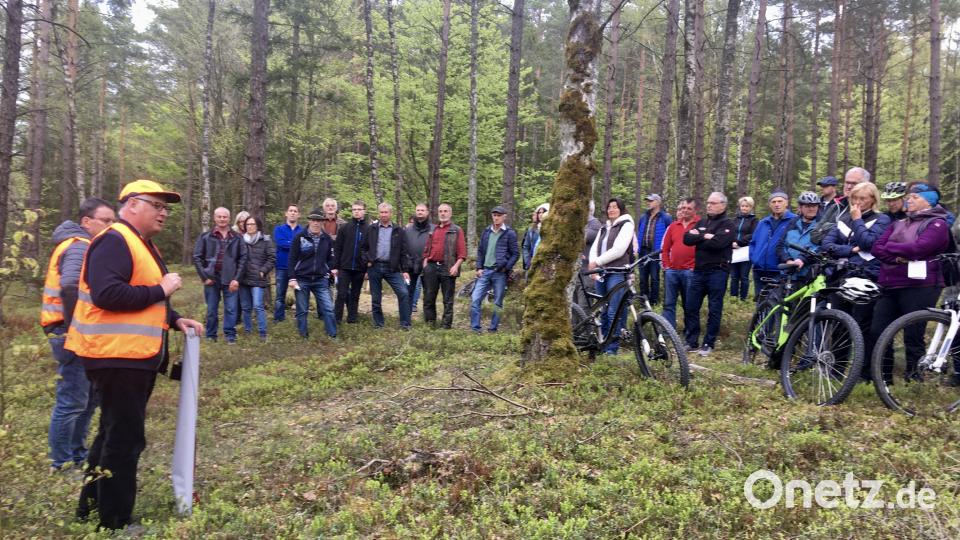 Im Wald auf dem Friedrichsberg erläutern Wilhelm Koch und Rudi Preitschaft, was sie über das geplante Vorhaben der Firma Godelmann wissen. Bild: gri