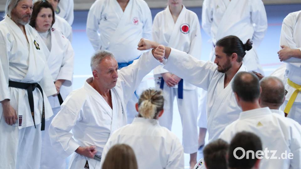 Sensei Helmut Körber (links) demonstriert eine Abwehr. Bild: dob