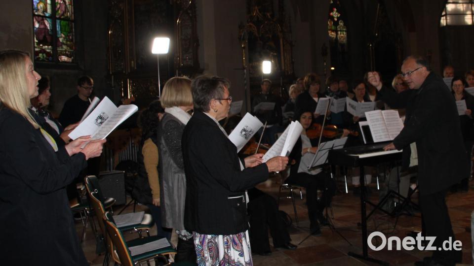 Kirchenmusiker Bernhard Müllers brachte mit den Martinsgänsen und einem Streichensemble eine Orchestermesse aus seiner Feder zu Gehör. Bild: ads
