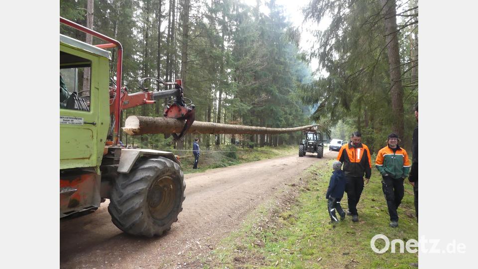 Abfahrt des Maibaums aus dem Eschenbacher Stadtwald. Bild: rn