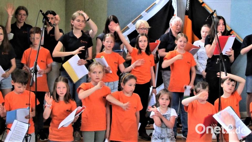 Der Kinder-Kolping-Chor umrahmt den Gottesdienst zum 50-jährigen Bestehen des Kolpinghauses in Lambach. Bild: rgr