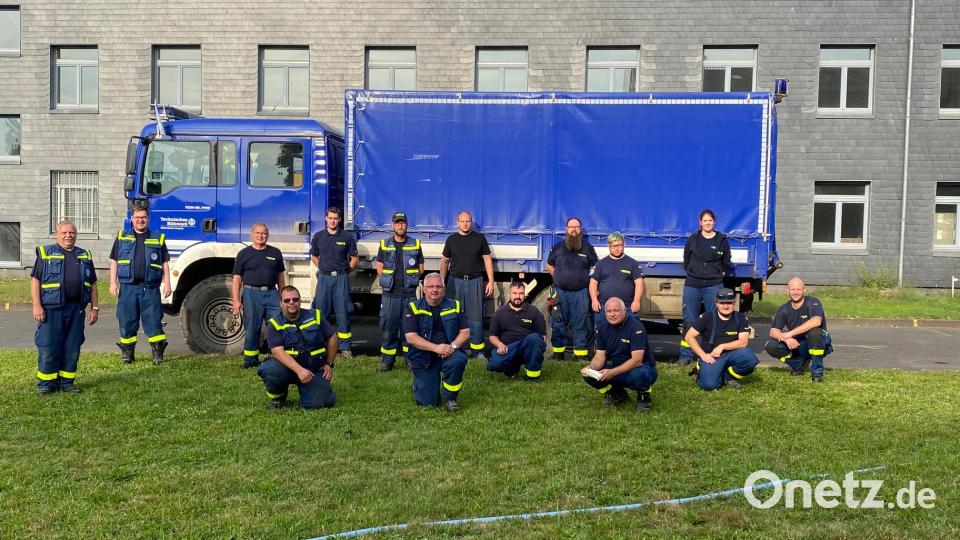 Einsatz im Ahrtal: Ein Teil des Teams aus dem Regionalbereich Hof und dem Ortsverband Weiden, welches in abwechselnder Besetzung für mehrere Wochen im Einsatz war. Bild: THW Weiden / Andrea Roith/exb