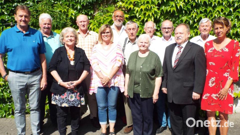 Die Geehrten (von links): Helmut Bauer, Hubert Zeiler, Ruth Kappl, Manfred Fruth, Gabriele Wing, Alois Schwanzl, Helmut Feuchtwurzer, Helga Leitl, Karl Gerstenhöfer, Hans Fürnkäs, Ludwig Mayer, Heinrich Schäfer und 2. Bürgermeisterin Birgit Singer-Grimm. Bild: e